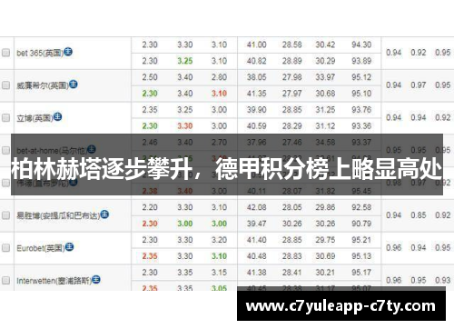 柏林赫塔逐步攀升，德甲积分榜上略显高处